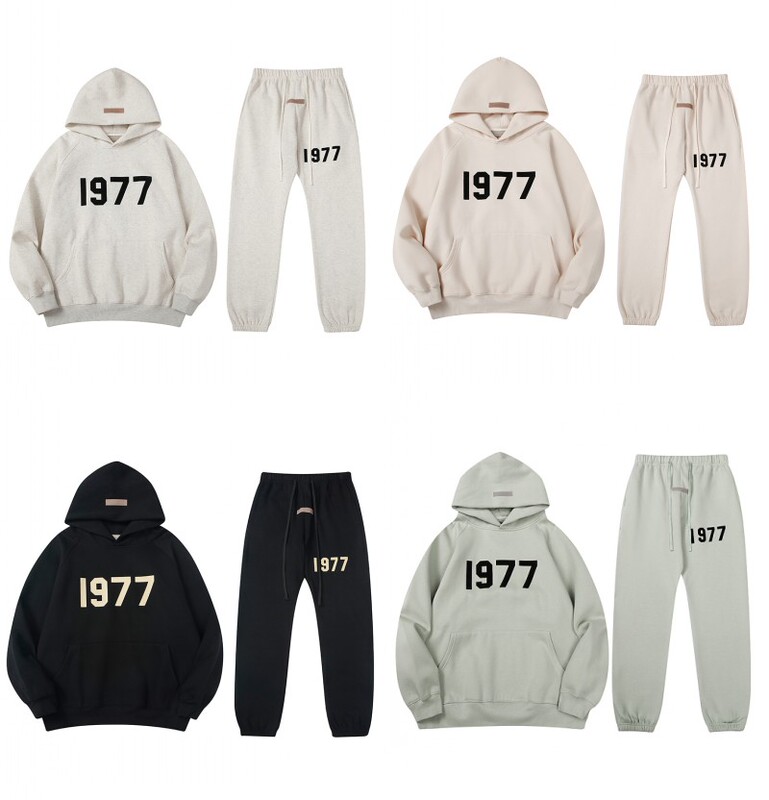 Fog Season 8 Essentials1977 Flocked Hoodie Sweatshirt and Jogger Pants Set High Street Couple Outfit