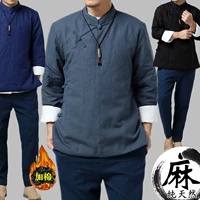 Phong cách Trung Quốc mùa xuân và mùa đông nam cotton và lanh Phong cách Trung Quốc khóa retro ấm ngắn cotton áo khoác cotton áo khoác kung fu áo zen quần áo dịch vụ trà áo phao đại hàn nam giới