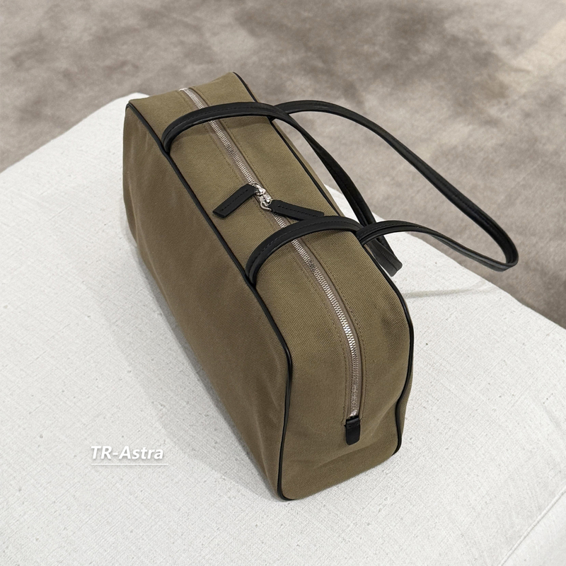 Tr-Astra Bowling Bag Imported Cowhide Leather and Canvas Underarm Bag Genuine Leather Shoulder Bag 2026 New Handbag
