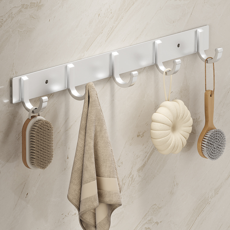 Thickened Aluminum Alloy No-Drill Wall-Mounted Coat Hook, Strong Adhesive Hook for Bathroom, Single-Row Towel Hook Thickened Aluminum Alloy No-Drill Wall-Mounted Coat Hook, Strong Adhesive Hook for Bathroom, Single-Row Towel Hook