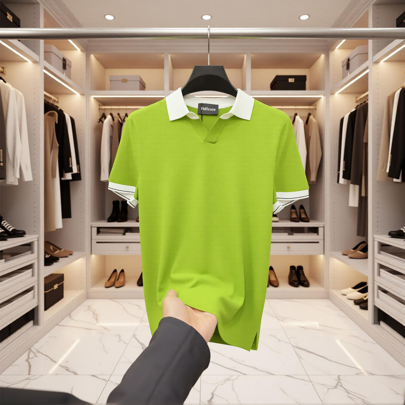 European Style Men's Summer Hot-Selling Light Luxury High-Quality Ice Silk Knitted Personalized Lapel Polo Short-Sleeve Fashion Casual