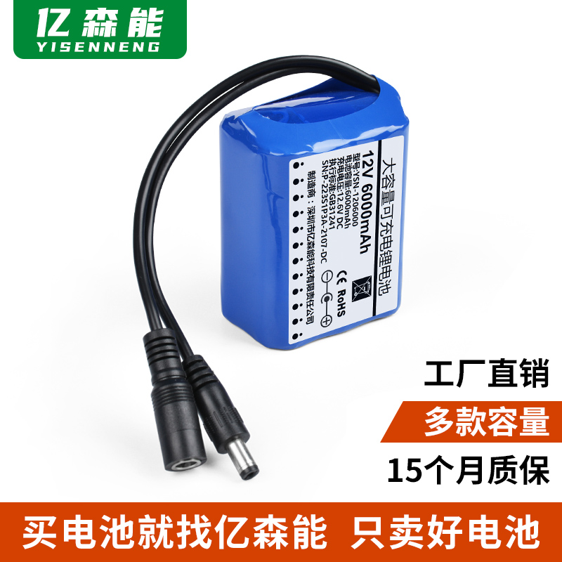 12v lithium battery pack 18650 large capacity with protection board small volume 12 volt LED light with audio rechargeable battery