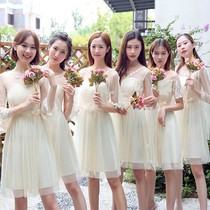 Bridesmaid dress female new Korean sister group bridesmaid dress short gray thin shoulder dress evening dress