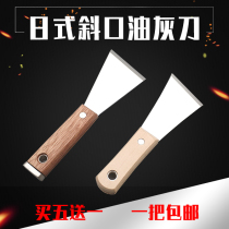 Japanese oblique mouth stainless steel putty knife blade scraper spatula Putty knife thickened high-quality solid wood handle New product