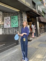 Today on retro dark blue High waist jeans Female Korean version loose casual 100 lap straight cylinder wide leg pants summer