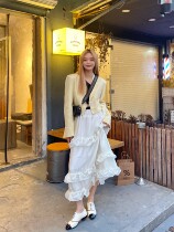 Today on] sky silk lotus leaf side cake dress white half body dress autumn style 2021 new a word skirt sweet and feminine