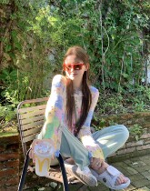 Today on] Sworn out of thin outer wearing of ice silk sunscreen collage printed bottom thin and long sleeve T-shirt female summer