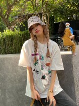 Summer clearance does not return] Summer cartoon animal print round neck white summer short sleeve niche design T-shirt