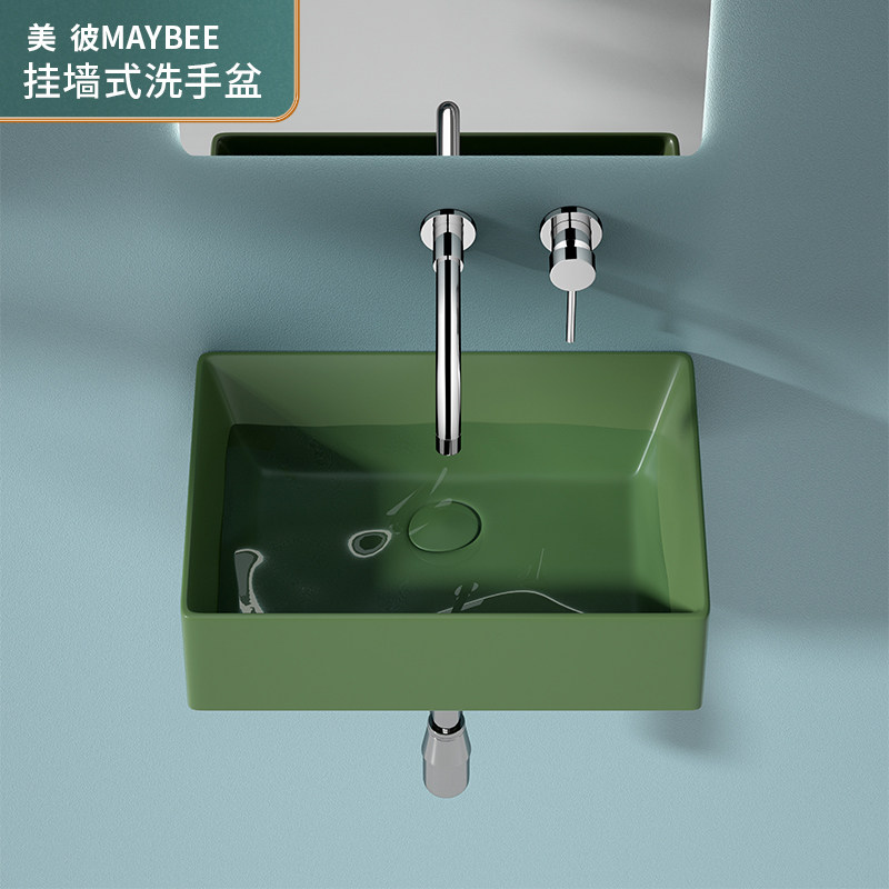Wall-mounted green without faucet hole washbasin balcony mini single sink ceramic small basin wall-mounted washbasin