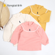 Tongtai autumn new long-sleeved bubble sleeve top girls clothes solid color base shirt pullover female baby T-shirt