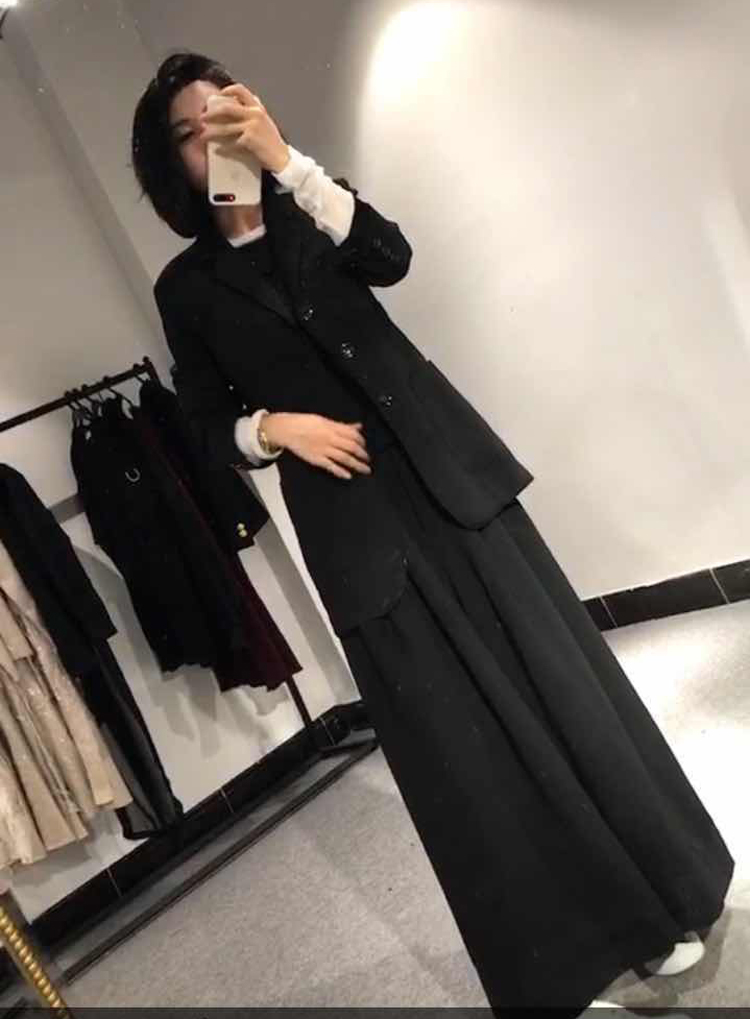 Thời trang thu đông châu Âu 2019 phù hợp với áo khoác đen phù hợp với áo rộng size rộng chân rộng quần nữ hai bộ thủy triều - Bộ đồ áo nữ đẹp