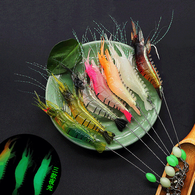 Simulation Lujah Bait Shrimp With Hook Luminous Shrimp Fake Bait Rig Hang Shrimp Suit Fishing Fake Bait Sea Fishing night Ming False Bait