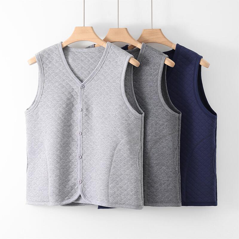 Middle-Aged and Elderly Autumn and Winter Thickened Thermal Underwear Vest, Cardigan Vest for Dad, Pure Cotton Top for Grandpa, Sleeveless Jacket
