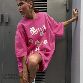 European and American New Fashion Washed Loose Vintage Casual Printed T-Shirt Top Loose Printed T-Shirt