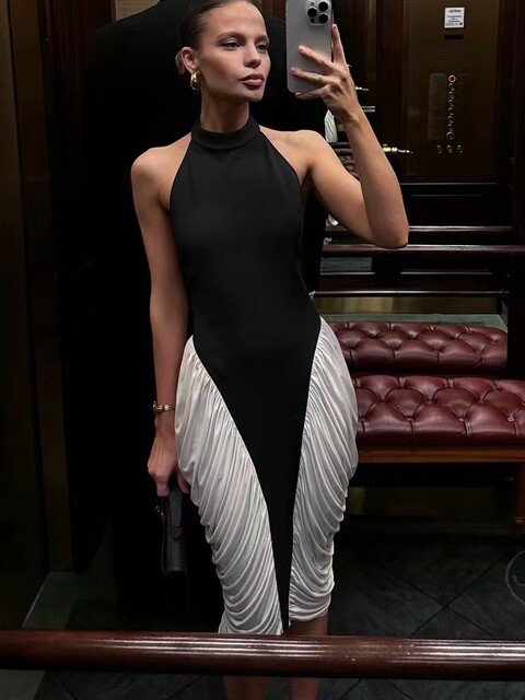 European and American Style Fashionable and Sexy Halter Neck Backless Sleeveless Dress