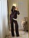European and American Style Solid Color Lapel Button Knit Top and Pants Set