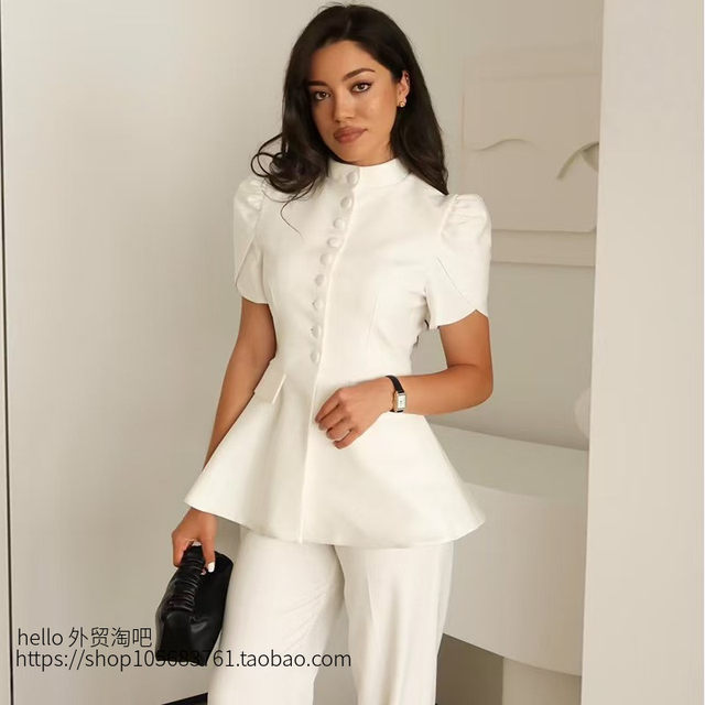 European and American Style New Design Puff Sleeve Single-Breasted Waist-Cinching Blazer Single-Breasted Suit