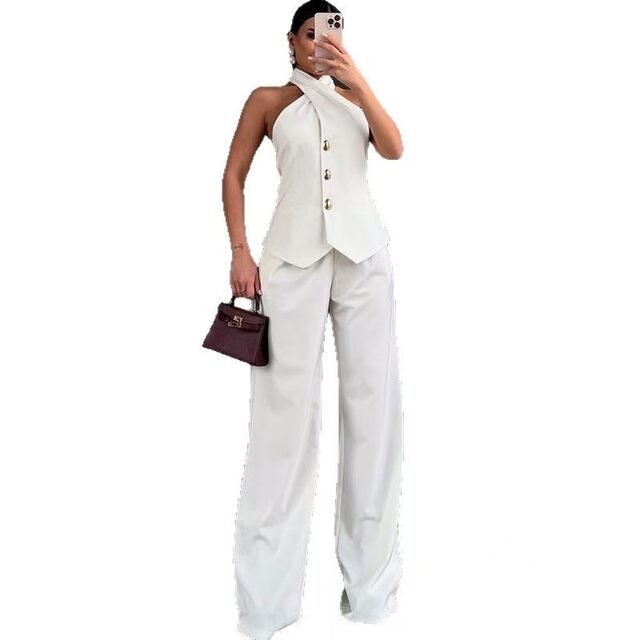 New European and American fashionable neck hanging vest and pants set Neck hanging vest and pants set