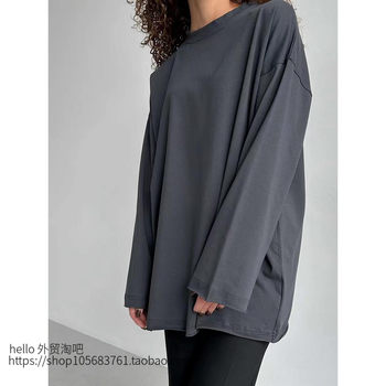 European and American Style New Loose Solid Color Round Neck Long-Sleeved T-Shirt