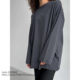 European and American style new loose solid round neck long-sleeved T-shirt Loose solid round neck T-shirt