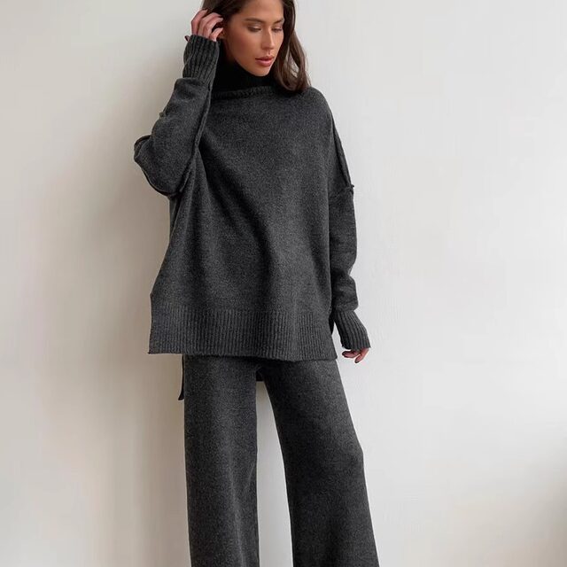 European and American Style Autumn and Winter Loose Knit Sweater and Pants Set