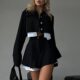 European and American Style New Fashion Lapel Short Top and Color-Blocked Skirt Two-Piece Set