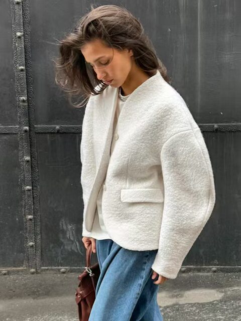 European and American Style New Fashion Loose Casual Woolen Short Jacket Loose Cardigan Jacket Top