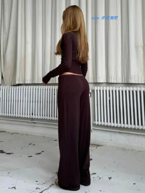 European and American Style New Sexy Slim-Fit Knitted Cardigan Sweater and Pants Set