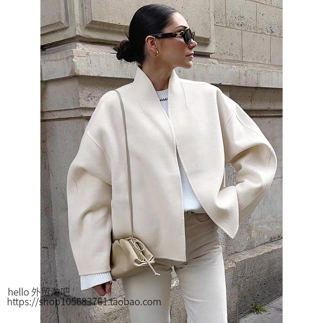 European and American Style New Loose-Fitting Long-Sleeved Short Woolen Jacket