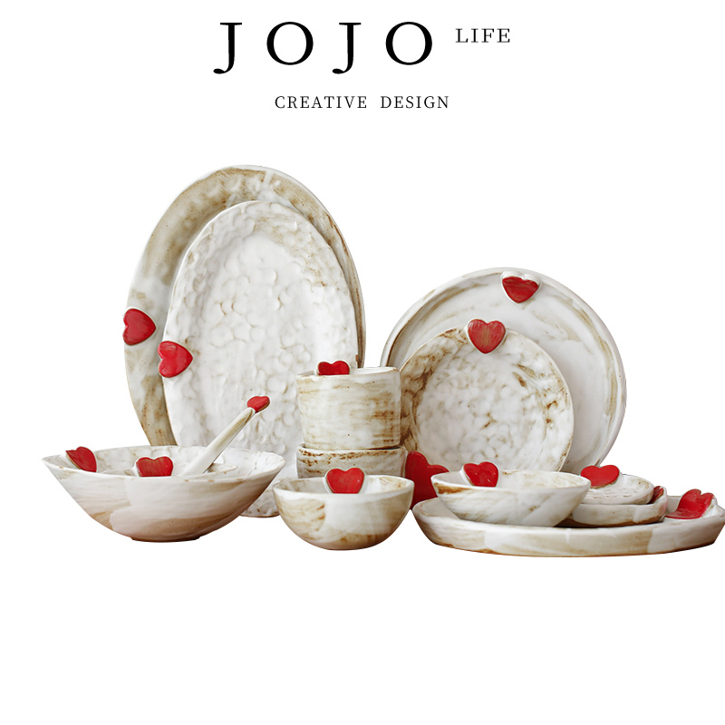 Jojo's L. Pd·Love· Tableware Household Handmade Ceramic Japanese-Style Bowls, Plates, Dishes, and Cup Set | Love
