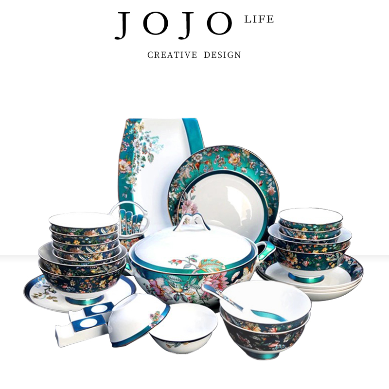 JOJO-Roselle- cutlery sets national wind light and luxurious painted Phnom Penh enamel colored bone porcelain gift box) Logod