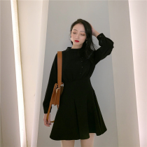 Herben Little Black dress French small crowddress Dress Cashew Style Retro Skirt a Thickened Dress with Thickened Underskirt Woman Autumn Winter