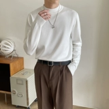 Черный цветной демисезонный утепленный базовый приятный телу шерстяной трикотажный свитер, высокий воротник, городской стиль