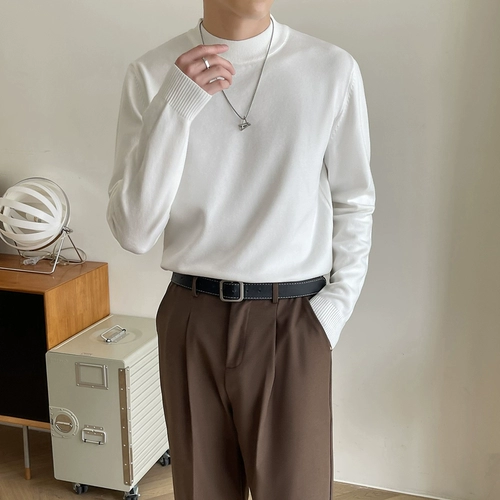 Черный цветной демисезонный утепленный шерстяной трикотажный свитер, высокий воротник, городской стиль