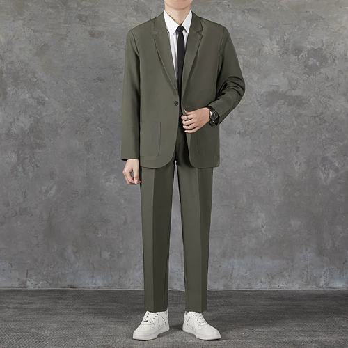 Костюм, штаны, комплект, пиджак классического кроя, свободный прямой крой, изысканный стиль, в корейском стиле