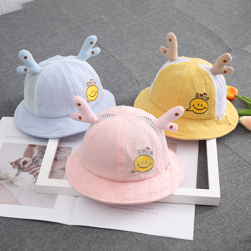 Baby Fisher Hat Spring and summer cartoon lucky deer horn boys and girls hat baby baby pot hat 5 months - 2 years old 1