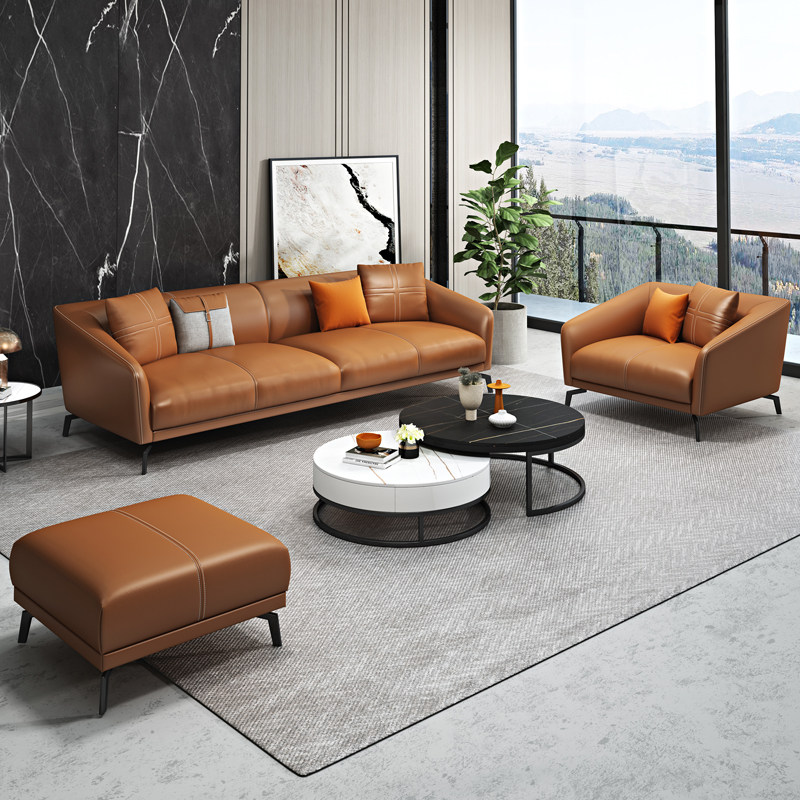 Nordic office sofa leather business reception area leisure modern minimalist reception room three-seat coffee table combination