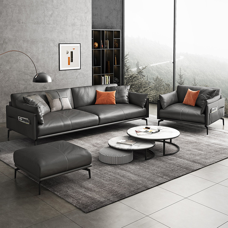 Office sofa coffee table combination set Italian leather three-person business reception room simple modern furniture