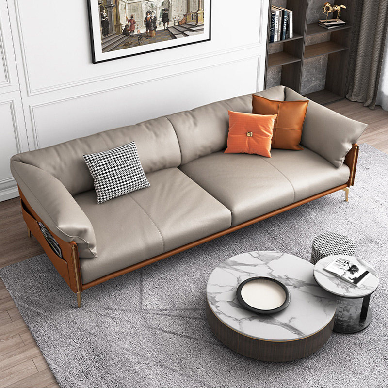 Office leather sofa simple modern reception room business reception area leisure Nordic three-seat coffee table combination