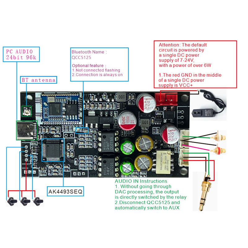 Bluetooth 5.1 5.4 Qcc5181 Ak4493 Lossless Decoding Board Aptx Hd Wireless Audio