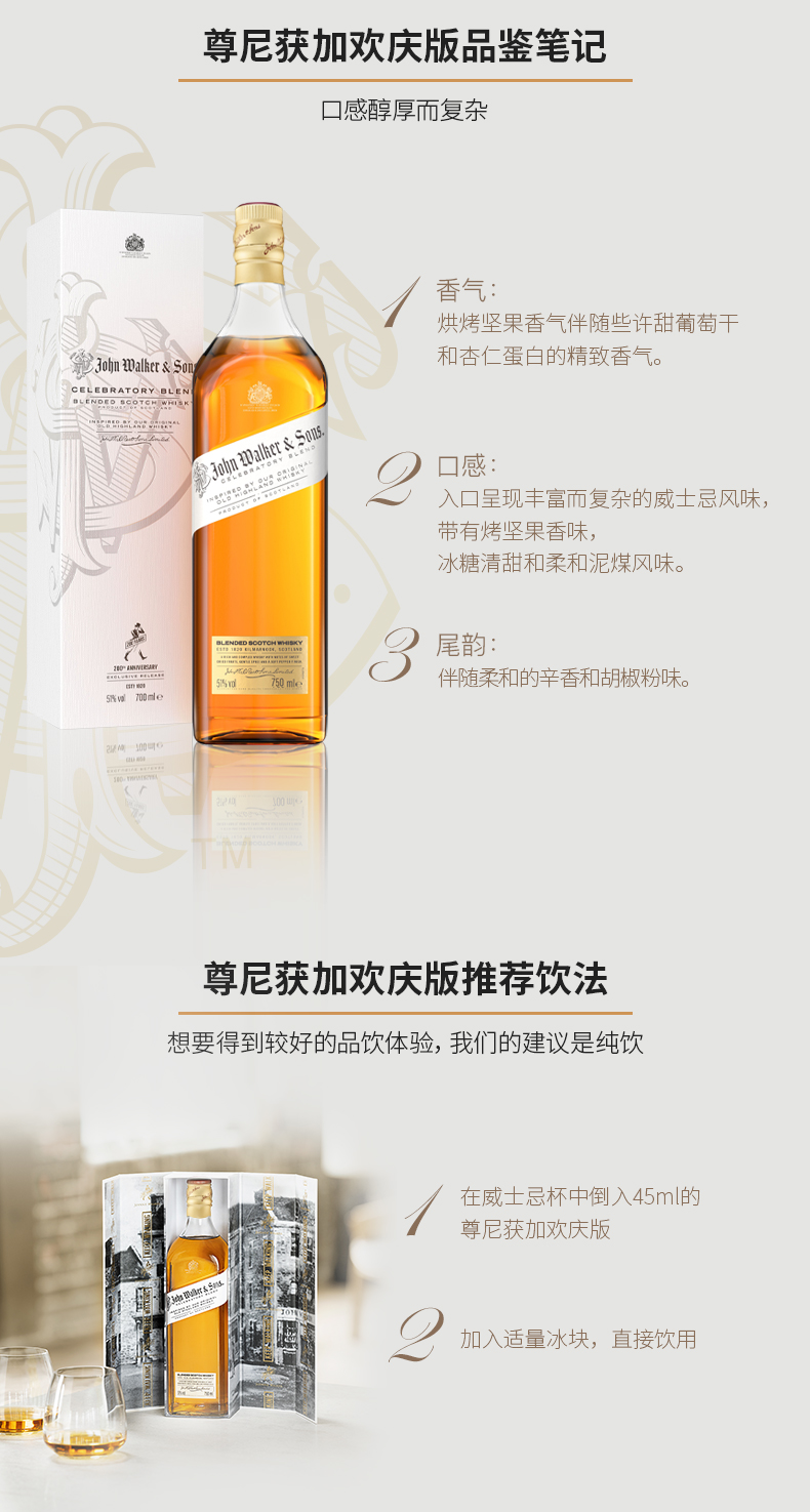 200年纪念珍藏系列 Johnnie Walker 尊尼获加 老高地欢庆版威士忌酒 750ml 图4