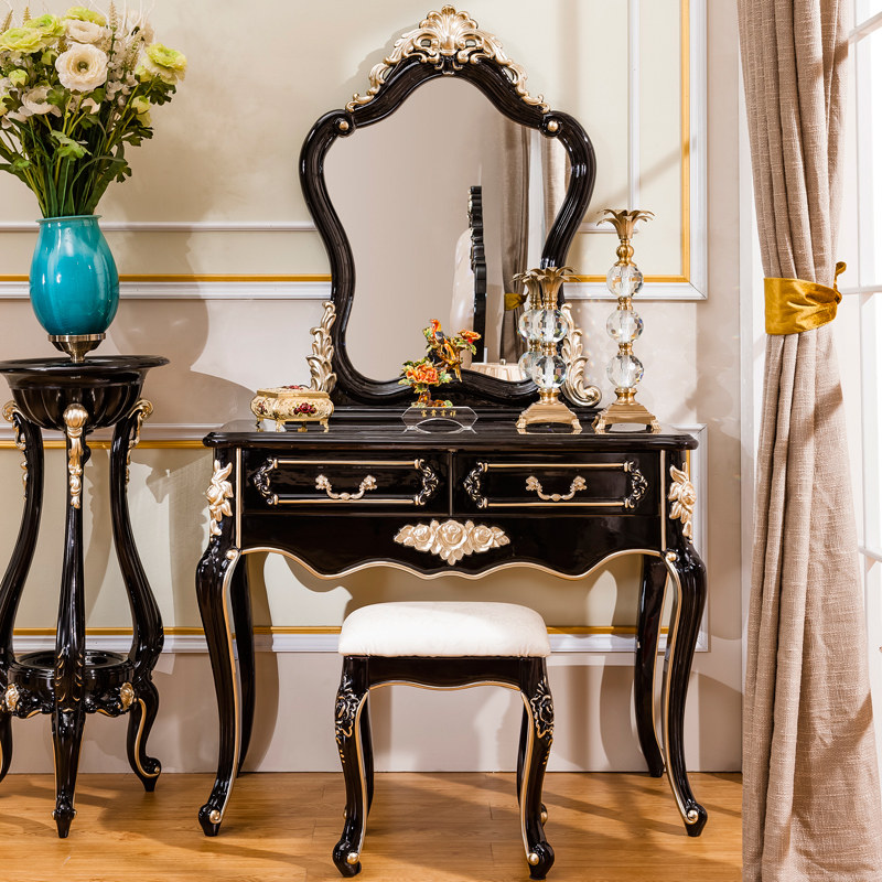 Eurostyle Full Solid Wood Dresser Black Sandalwood Light Lavish 80cm Dresser Table Small Family Style Dresser Bench Composition 