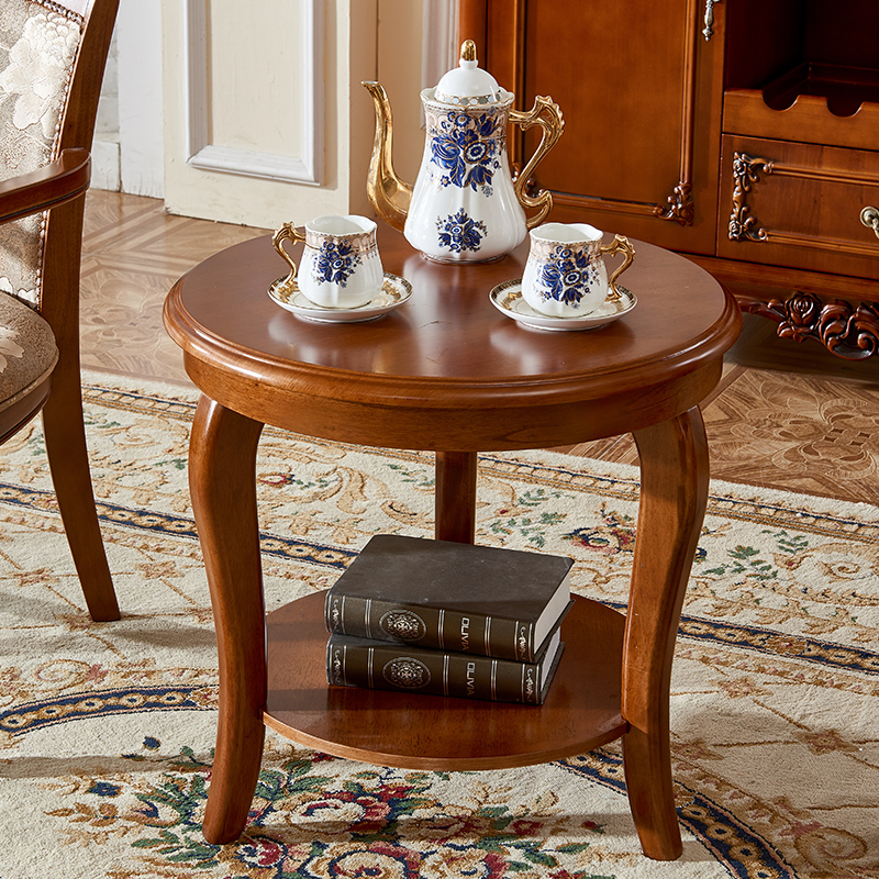Warm tree American-style solid wood double-layer solid wood coffee table 60 cm side table coffee table antique color new spot