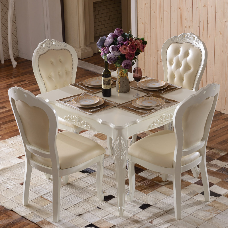 Warm tree furniture European solid wood square table Korean pastoral white small family table square table four chairs