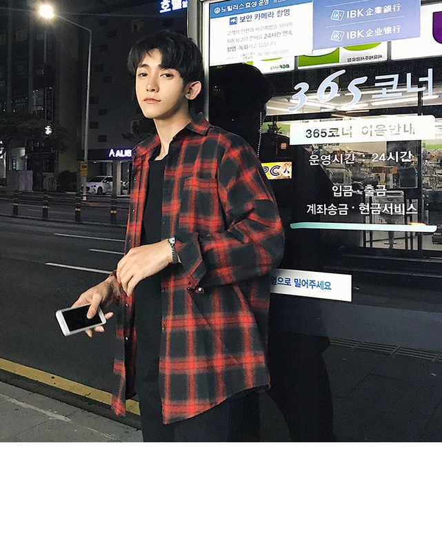 Áo sơ mi nam kẻ sọc rộng màu đỏ áo khoác thủy triều mùa thu dài tay áo sơ mi sinh viên giản dị Hàn Quốc áo sơ mi nam xu hướng áo sơ mi cao cấp