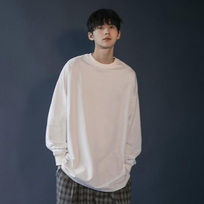 @ Harbour Tsai Arts Men's Pure Cotton Long Sleeve T-Shirt Men's Fall Trend Loose Clothing Pure color 100 hitch a hitch-Taobao