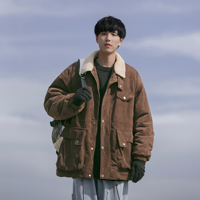 Light core suede cotton clothes male winter plus suede thickening day series retro boys tooling suede cotton clothes men's lamb wool jacket-Taobao