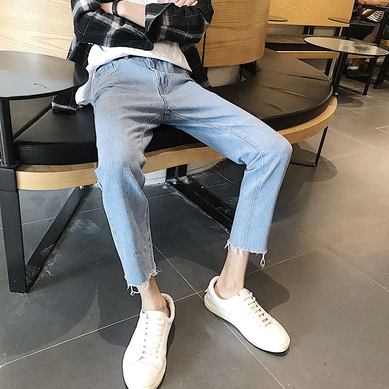 @港仔文艺男 韩版男士牛仔裤冬季青少年修身小脚休闲学生长裤潮流