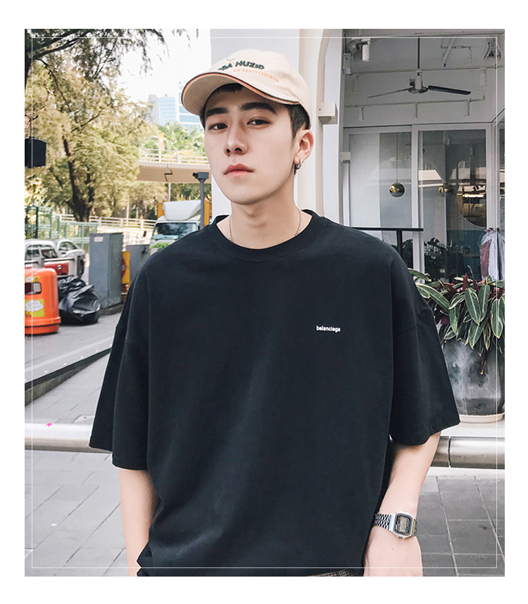 Hồng Kông văn học nam sinh viên xu hướng hoang dã lỏng ngắn tay T-Shirt mùa hè Hàn Quốc phiên bản hip-hop vòng cổ vài từ bi