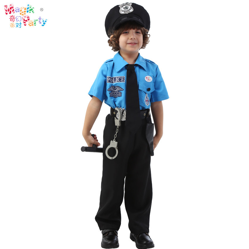 Halloween children's performance costumes Cosplay show clothes boy black cat police sheriff officer dress